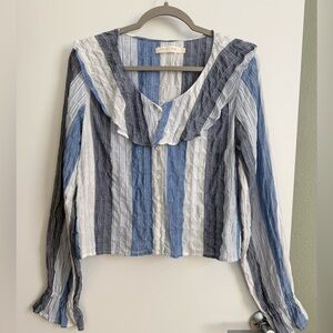 Christy Dawn Striped Seersucker Blouse Blue Small